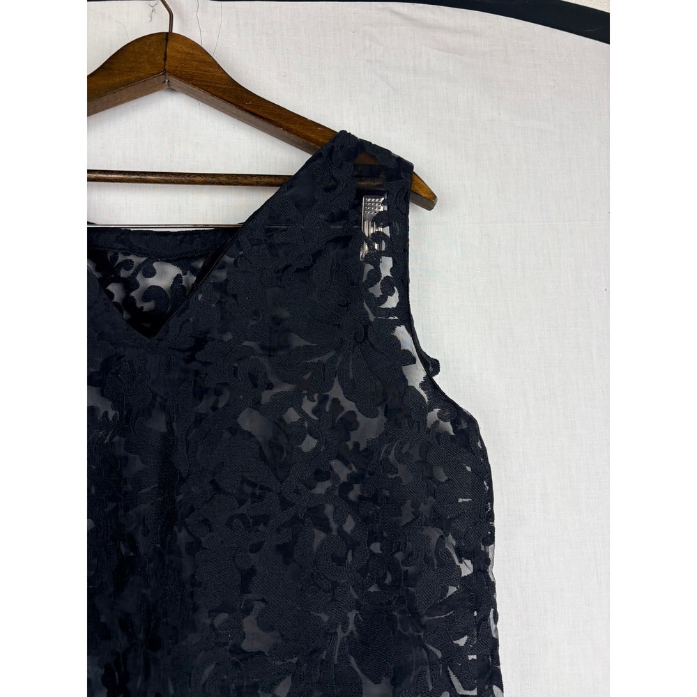 Banana Republic Womens Black Floral Lace V-Neck Sleeveless Shell M Top Sheer - Picture 5 of 13